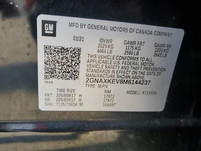 2021 Chevrolet Equinox მანქანა იყიდება აუქციონზე, vin: 2GNAXKEV8M6144237, აუქციონის ნომერი: 84241755