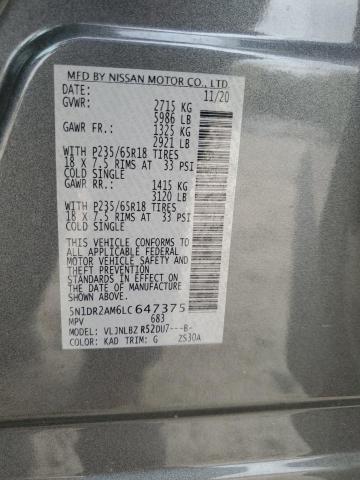 80176495 :رقم المزاد ، 5N1DR2AM6LC647375 vin ، 2020 Nissan Pathfinder مزاد بيع
