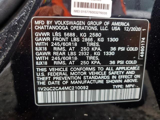 81288195 :رقم المزاد ، 1V2GC2CA4MC210092 vin ، 2021 Volkswagen Atlas Cross Sport مزاد بيع