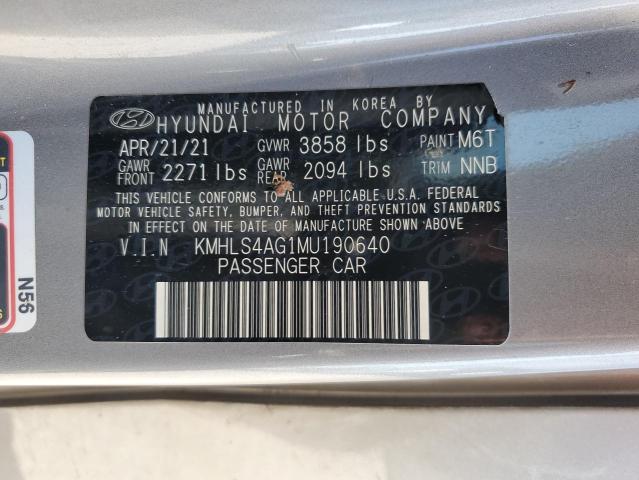 72051105 :رقم المزاد ، KMHLS4AG1MU190640 vin ، 2021 Hyundai Elantra مزاد بيع