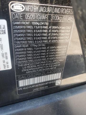 81807525 :رقم المزاد ، SALGS2RK2LA409133 vin ، 2020 Land Rover Range Rover Hse مزاد بيع