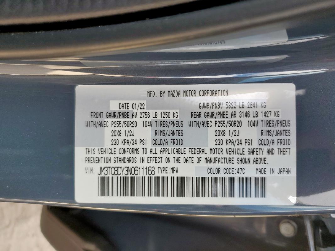 Aukcja sprzedaży 2022 Mazda Cx-9, vin: JM3TCBDY3N0611168, numer aukcji: 82132125
