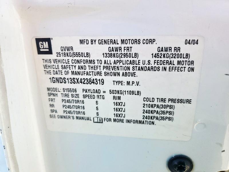 Aukcja sprzedaży 2004 Chevrolet Trailblazer, vin: 1GNDS13SX42384319, numer aukcji: 80527005