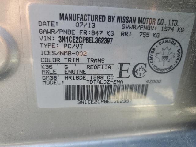 2014 Nissan Versa Note მანქანა იყიდება აუქციონზე, vin: 3N1CE2CP8EL362397, აუქციონის ნომერი: 71234035
