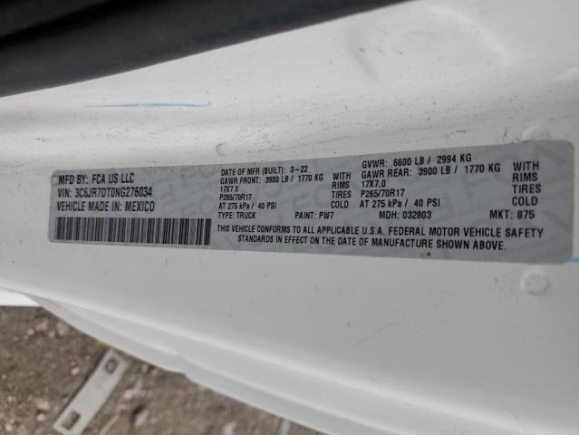 Aukcja sprzedaży 2022 Ram 1500 Classic, vin: 3C6JR7DT0NG276034, numer aukcji: 70446795