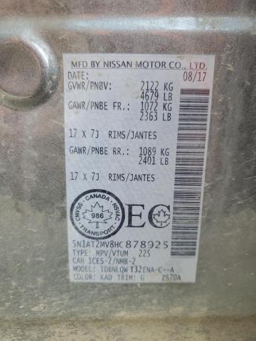 80785635 :رقم المزاد ، 5N1AT2MV8HC878925 vin ، 2017 Nissan Rogue مزاد بيع