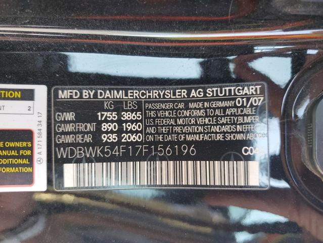 2007 Mercedes-benz Slk მანქანა იყიდება აუქციონზე, vin: WDBWK54F17F156196, აუქციონის ნომერი: 81202445