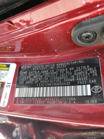Продажа на аукционе авто 2022 Toyt Camry Le, vin: 4T1C11AK2NU054430, номер лота: 83865515