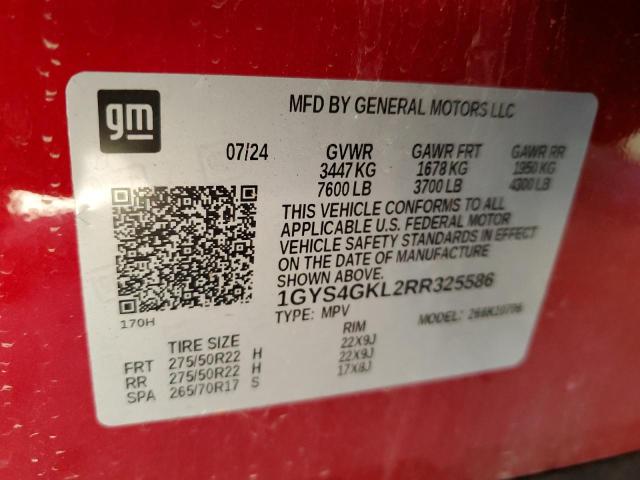 81909085 :رقم المزاد ، 1GYS4GKL2RR325586 vin ، 2024 Cadillac Escalade S مزاد بيع