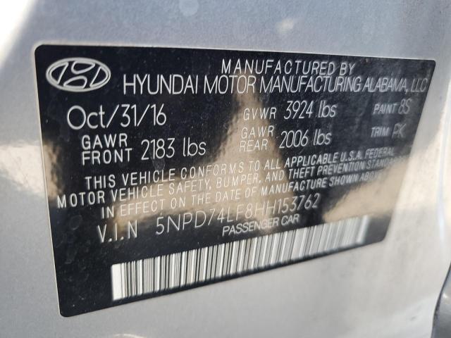 80703395 :رقم المزاد ، 5NPD74LF8HH153762 vin ، 2017 Hyundai Elantra مزاد بيع