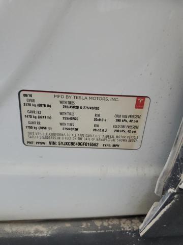 2016 Tesla Model X მანქანა იყიდება აუქციონზე, vin: 5YJXCBE49GF016562, აუქციონის ნომერი: 80790175