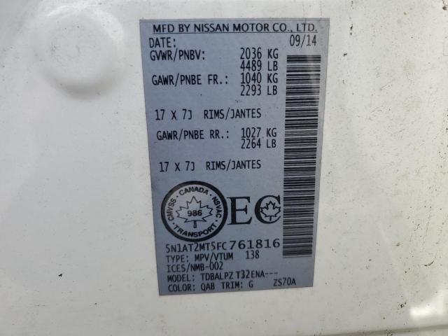 81117525 :رقم المزاد ، 5N1AT2MT5FC761816 vin ، 2015 Nissan Rogue مزاد بيع