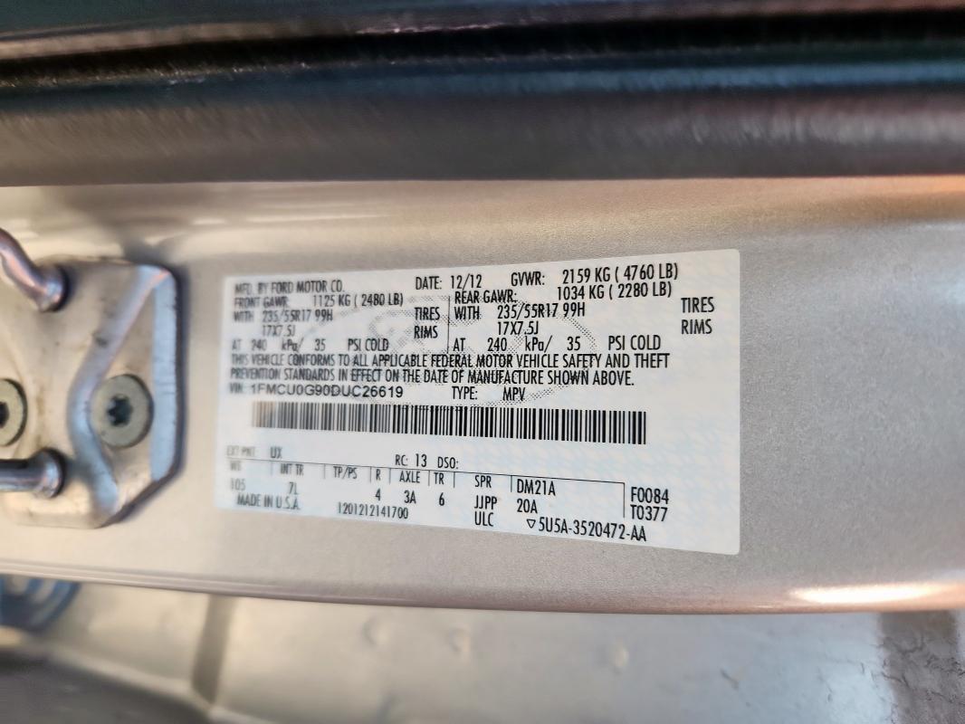 Продажа на аукционе авто 2013 Ford Escape, vin: 1FMCU0G90DUC26619, номер лота: 80486645