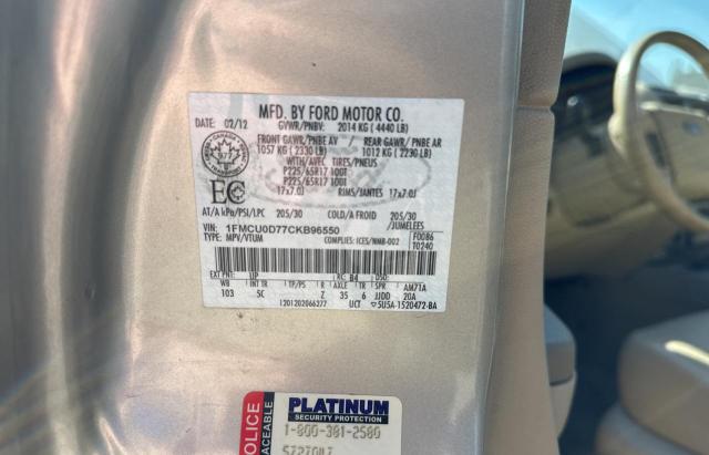 2012 Ford Escape Xlt მანქანა იყიდება აუქციონზე, vin: 1FMCU0D77CKB96550, აუქციონის ნომერი: 81317955