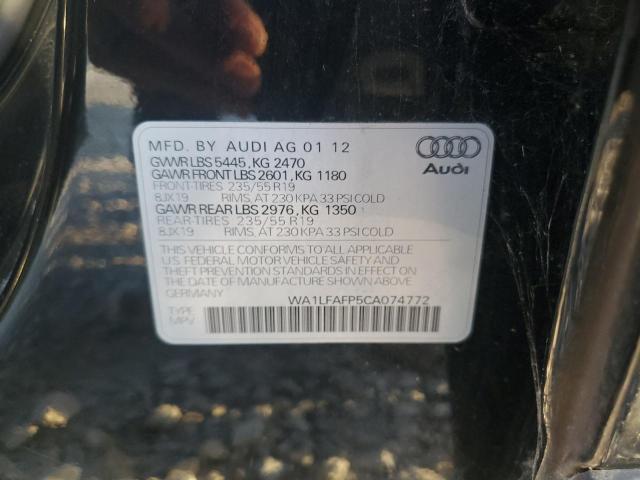 2012 Audi Q5 მანქანა იყიდება აუქციონზე, vin: WA1LFAFP5CA074772, აუქციონის ნომერი: 81907535