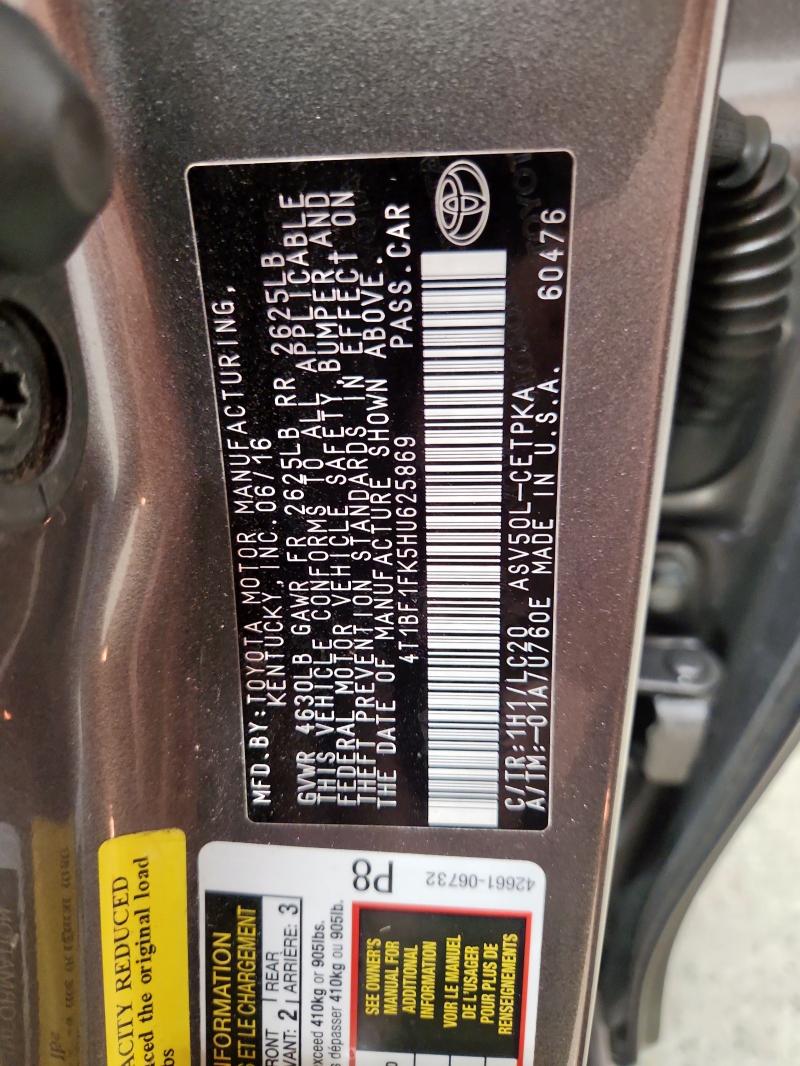 Продажа на аукционе авто 2017 Toyota Camry Le, vin: 4T1BF1FK5HU625869, номер лота: 81445475