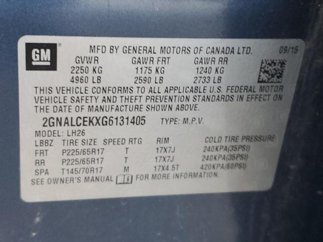 72058905 :رقم المزاد ، 2GNALCEKXG6131405 vin ، 2016 Chevrolet Equinox Lt مزاد بيع