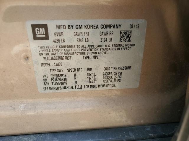 2019 Buick Encore მანქანა იყიდება აუქციონზე, vin: KL4CJASB7KB740371, აუქციონის ნომერი: 81397185