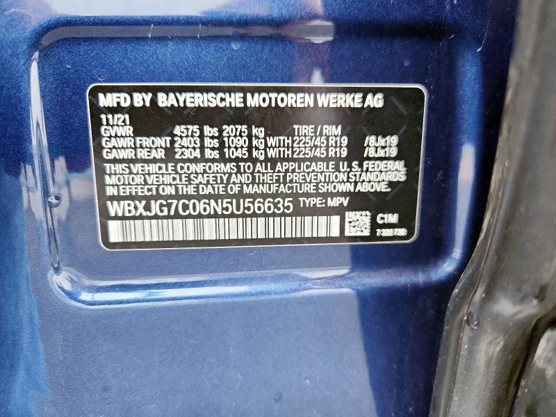 84469835 :رقم المزاد ، WBXJG7C06N5U56635 vin ، 2022 Bmw X1 Sdrive2 مزاد بيع