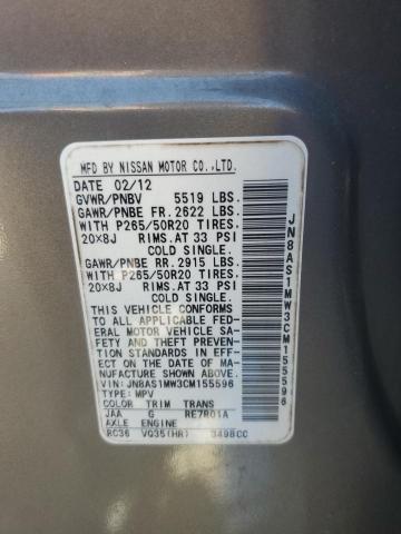 Aukcja sprzedaży 2012 Infiniti Fx35, vin: JN8AS1MW3CM155596, numer aukcji: 80681355