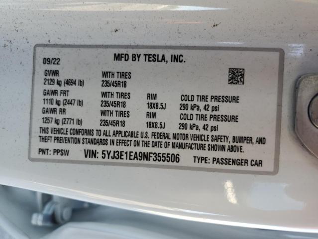 Aukcja sprzedaży 2022 Tesla Model 3, vin: 5YJ3E1EA9NF355506, numer aukcji: 71742025