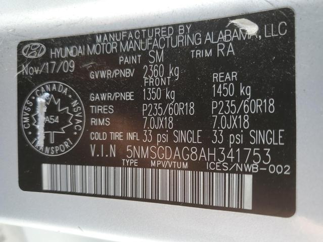 Продажа на аукционе авто 2010 Hyundai Santa Fe, vin: 5NMSGDAG8AH341753, номер лота: 66276635