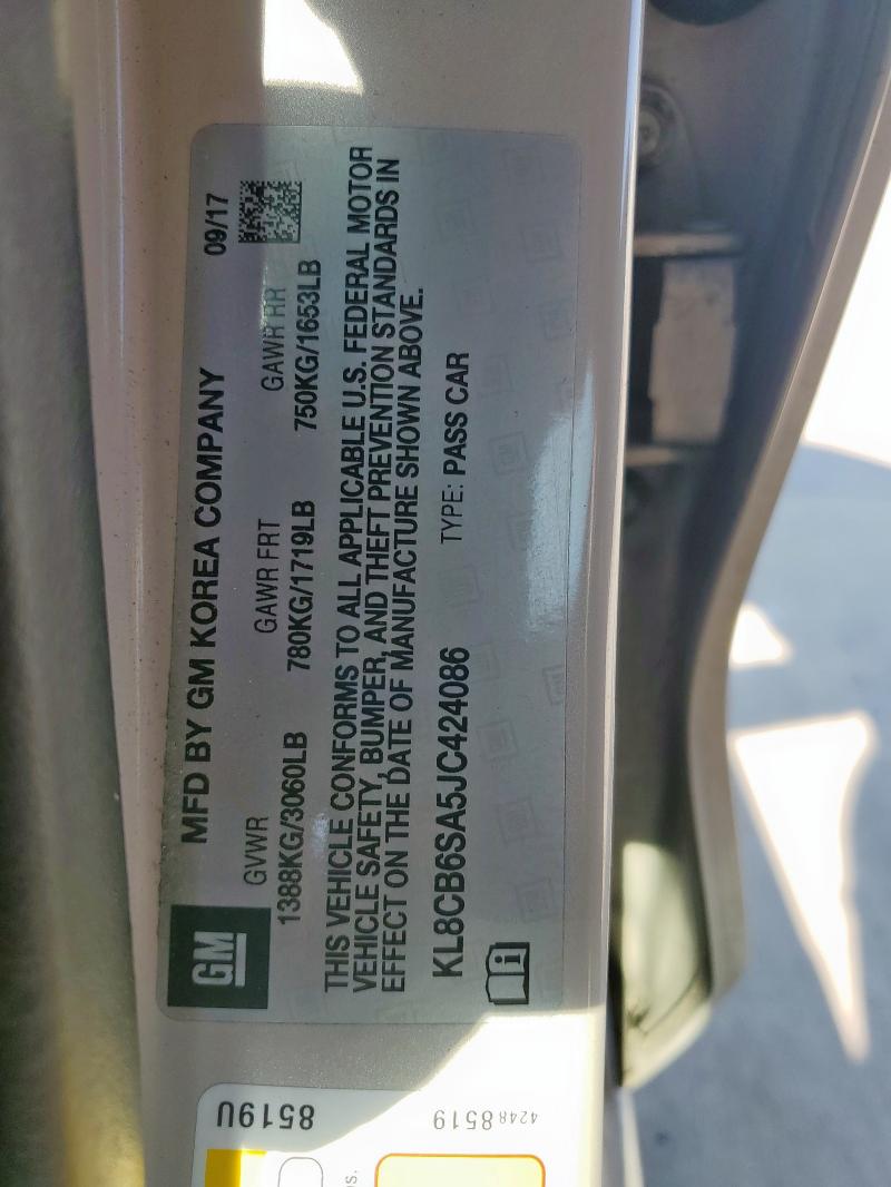 80206555 :رقم المزاد ، KL8CB6SA5JC424086 vin ، 2018 Chevrolet Spark مزاد بيع