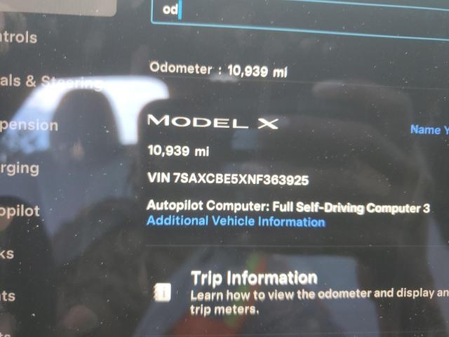 80758525 :رقم المزاد ، 7SAXCBE5XNF363925 vin ، 2022 Tesla Model X مزاد بيع