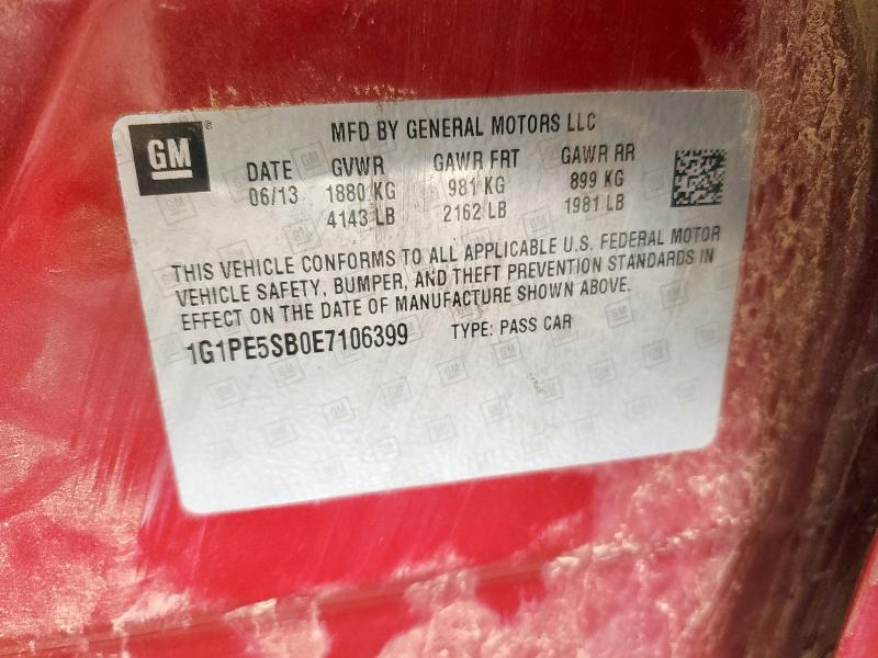 80476625 :رقم المزاد ، 1G1PE5SB0E7106399 vin ، 2014 Chevrolet Cruze Lt مزاد بيع
