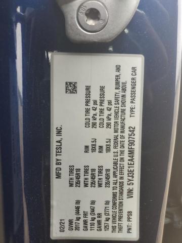 Продажа на аукционе авто 2021 Tesla Model 3, vin: 5YJ3E1EA4MF907542, номер лота: 83762565