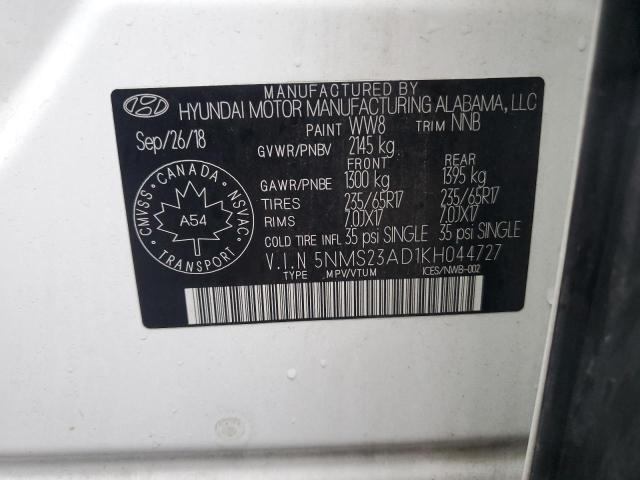 2019 Hyundai Santa Fe მანქანა იყიდება აუქციონზე, vin: 5NMS23AD1KH044727, აუქციონის ნომერი: 68688185
