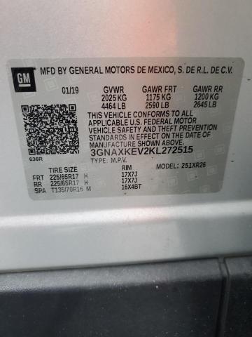 2019 Chevrolet Equinox მანქანა იყიდება აუქციონზე, vin: 3GNAXKEV2KL272515, აუქციონის ნომერი: 80092965