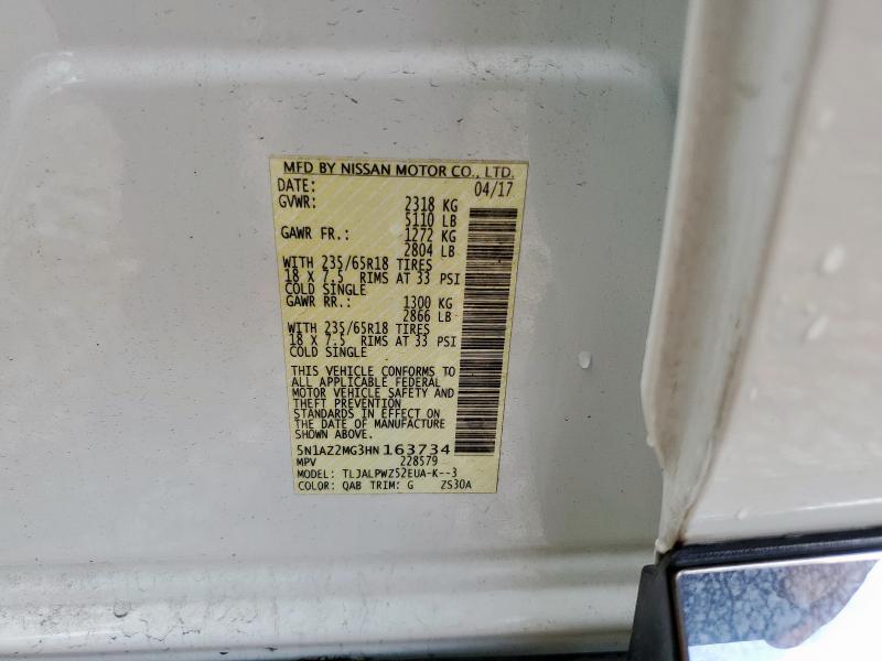 83888315 :رقم المزاد ، 5N1AZ2MG3HN163734 vin ، 2017 Nissan Murano مزاد بيع
