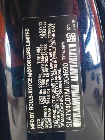 Aukcja sprzedaży 2021 Rolls-royce Cullinan, vin: SLATV4C07MU204690, numer aukcji: 84209795