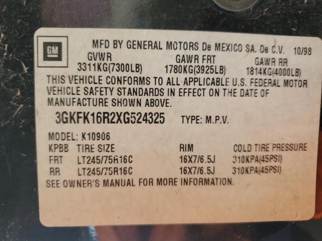 1999 Gmc Suburban K მანქანა იყიდება აუქციონზე, vin: 3GKFK16R2XG524325, აუქციონის ნომერი: 81068745