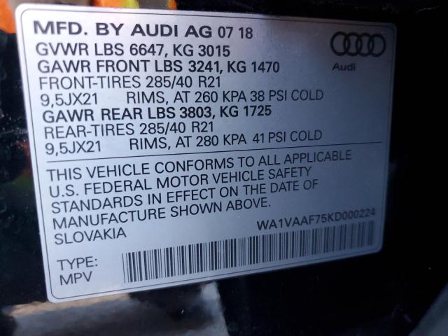 83838705 :رقم المزاد ، WA1VAAF75KD000224 vin ، 2019 Audi Q7 مزاد بيع
