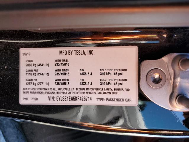 70954785 :رقم المزاد ، 5YJ3E1EA5KF426714 vin ، 2019 Tesla Model 3 مزاد بيع