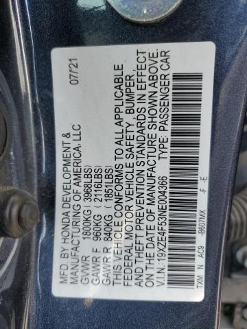 2022 Honda Insight Ex მანქანა იყიდება აუქციონზე, vin: 19XZE4F53NE004366, აუქციონის ნომერი: 71305445