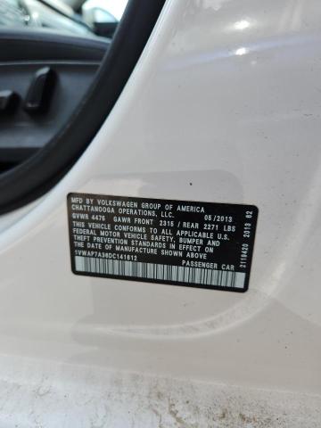 2013 Volkswagen Passat S მანქანა იყიდება აუქციონზე, vin: 1VWAP7A36DC141612, აუქციონის ნომერი: 80168045