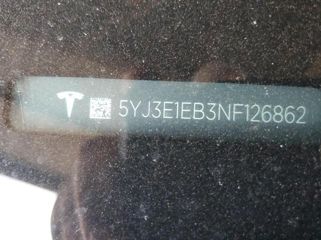 81061705 :رقم المزاد ، 5YJ3E1EB3NF126862 vin ، 2022 Tesla Model 3 مزاد بيع