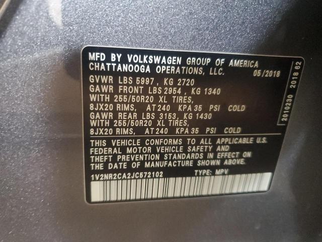 2018 Volkswagen Atlas Sel Premium მანქანა იყიდება აუქციონზე, vin: 1V2NR2CA2JC572102, აუქციონის ნომერი: 81619545