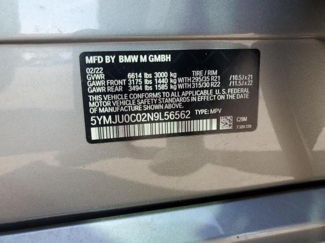 Продаж на аукціоні авто 2022 Bmw X5 M, vin: 5YMJU0C02N9L56562, номер лоту: 72061205