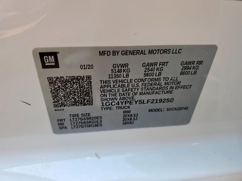 Aukcja sprzedaży 2020 Chevrolet Silverado, vin: 1GC4YPEY5LF219250, numer aukcji: 72065755