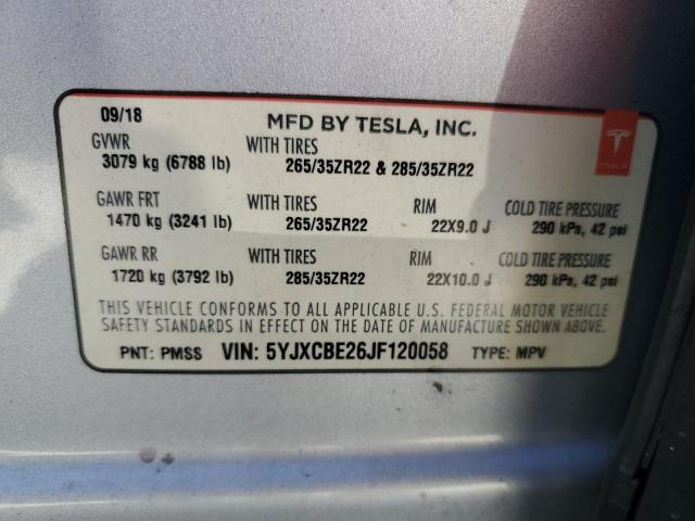 71095735 :رقم المزاد ، 5YJXCBE26JF120058 vin ، 2018 Tesla Model X مزاد بيع