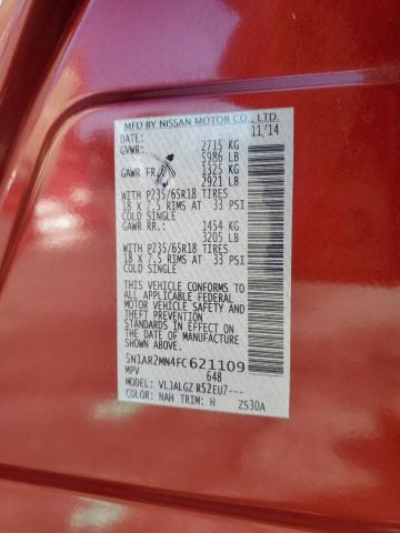 71699175 :رقم المزاد ، 5N1AR2MN4FC621109 vin ، 2015 Nissan Pathfinder مزاد بيع