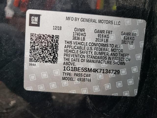 2019 Chevrolet Cruze Lt მანქანა იყიდება აუქციონზე, vin: 1G1BE5SM4K7134729, აუქციონის ნომერი: 84292425