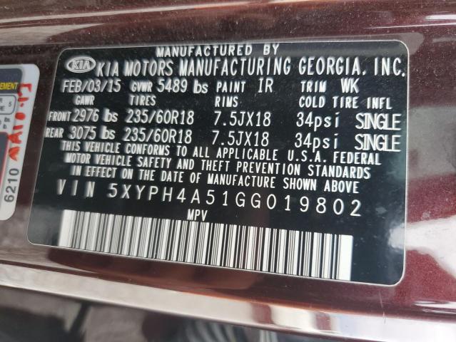 80159985 :رقم المزاد ، 5XYPH4A51GG019802 vin ، 2016 Kia Sorento Ex مزاد بيع