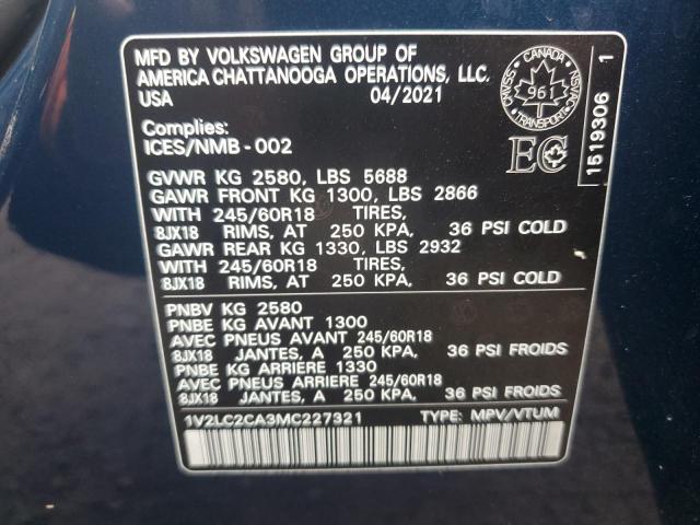 Aukcja sprzedaży 2021 Volkswagen Atlas Cross Sport, vin: 1V2LC2CA3MC227321, numer aukcji: 81570915