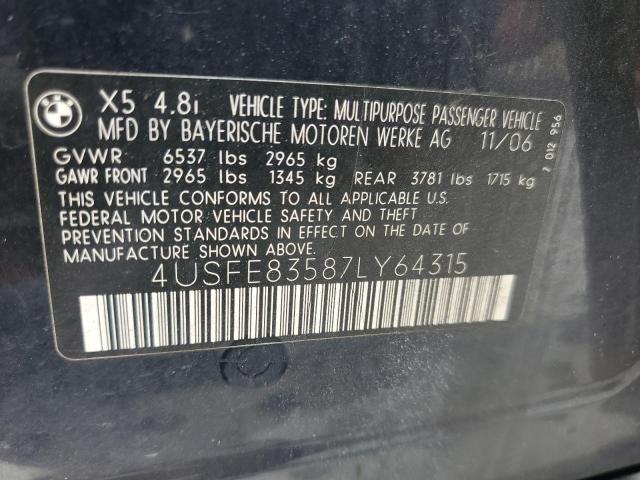 80030245 :رقم المزاد ، 4USFE83587LY64315 vin ، 2007 Bmw X5 4.8i مزاد بيع