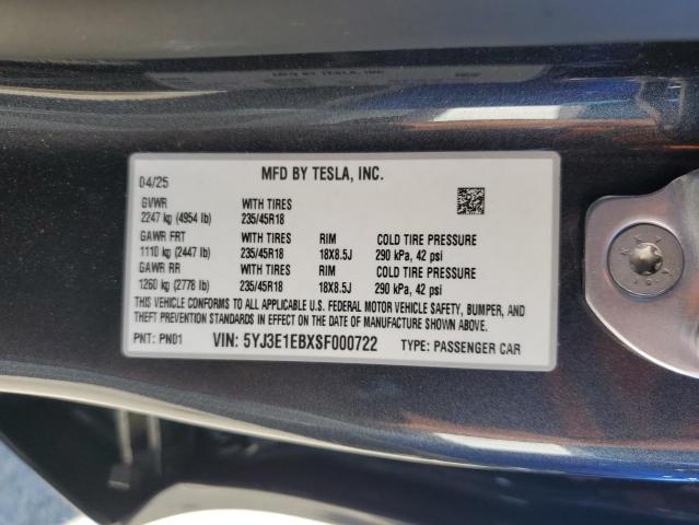 Продажа на аукционе авто 2025 Tesla Model 3, vin: 5YJ3E1EBXSF000722, номер лота: 71644585
